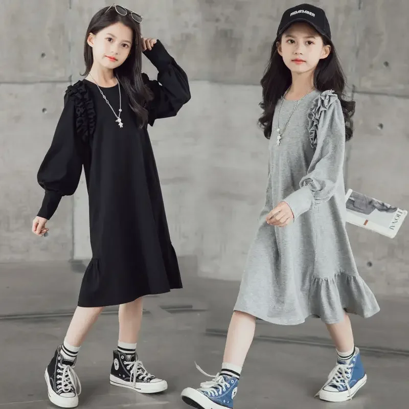 Kids Girls Dress Spring Autumn Children Sweater Loose Dress Casual Long Sleeve Dresses for Girl Teen 4 6 7 8 9 10 11 12 Years