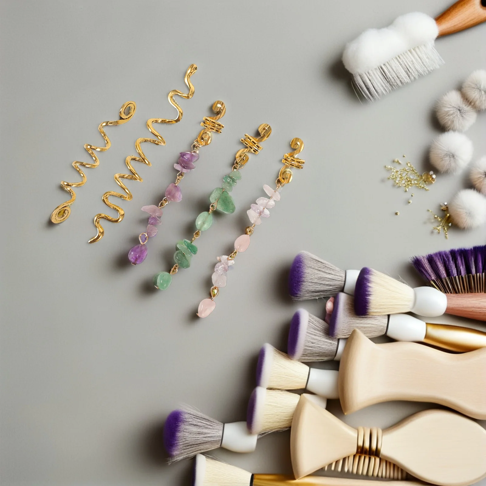 

80Pcs Natural Stone Hair Charms Ethnic Braid Accessories Metal Hair Rings Dreadlock Jewelry Women Daily Festivals