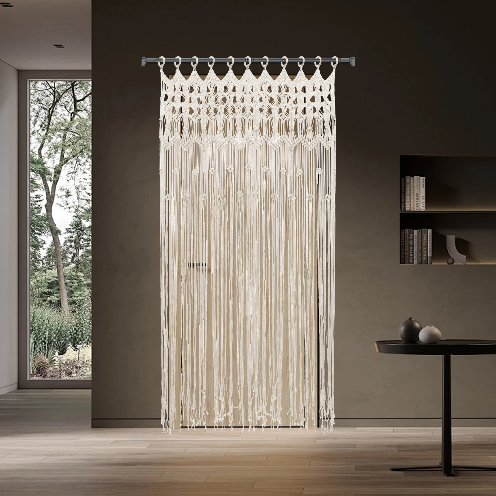 Cortina tejida Cortina bohemia 120 x 195 cm blanca para salón, pasillo, dormitorio, baño - liso, sin forro, lavable