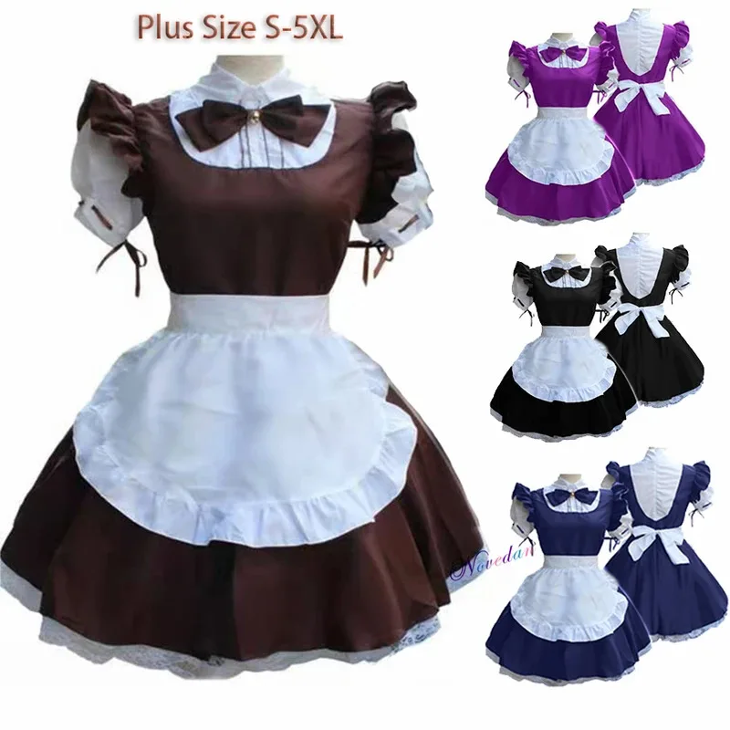 

2021 Cute Maid Cosplay Costume Lolita Dress Puff Sleeve Retro Waitress Pinafore Outfit Halloween Costume For Women Plus Size 5XL
