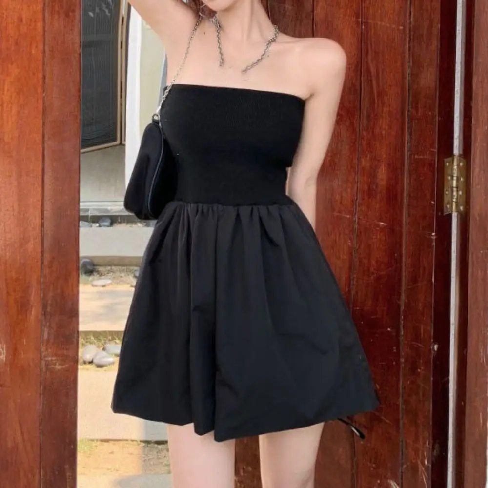 

Simple Sleeveless Strapless Jumpsuit Shorts Baggy Wide Leg Chest Hugging Pants Skirt Retro Ins Style High Waisted Clothing Girls