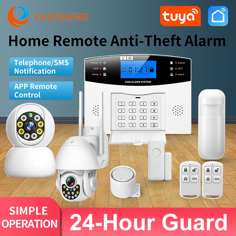 TUYA 2G Security-Protection GSM Security Alarms For Home WIFI Wireless Smart Life Home Alarm House Security Alarms Support Alexa