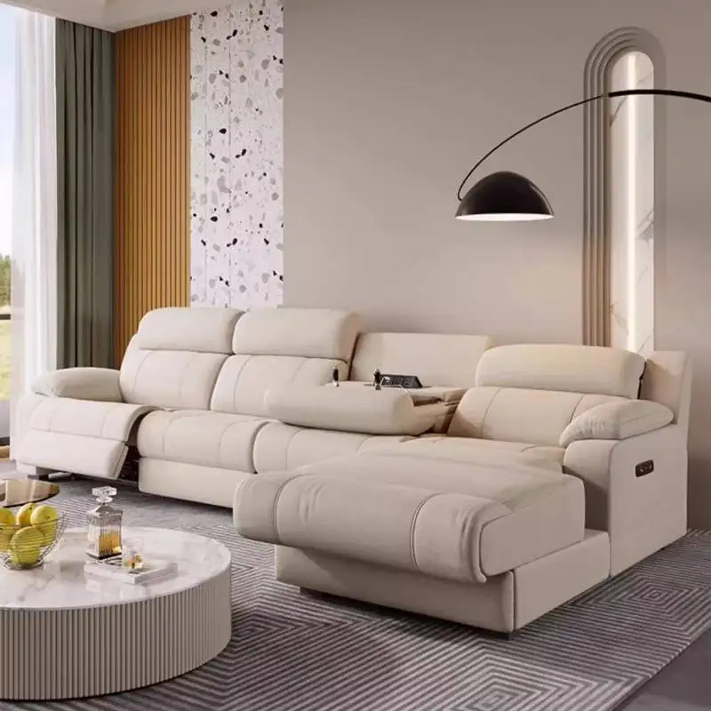 

European Luxury Electric Recliner Sofas Beige Lazy Style Quality Living Room Sofas Massage Relax Canape Lit Furniture For Home