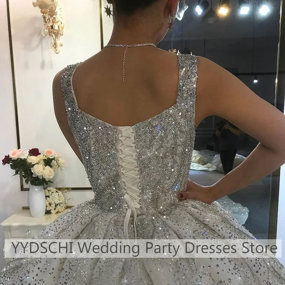 Customized 2024 Wedding Dresses Ball Gown Trailing Diamond White Simple For Women illusion Backless Lace Up Bridal Gown Elegant