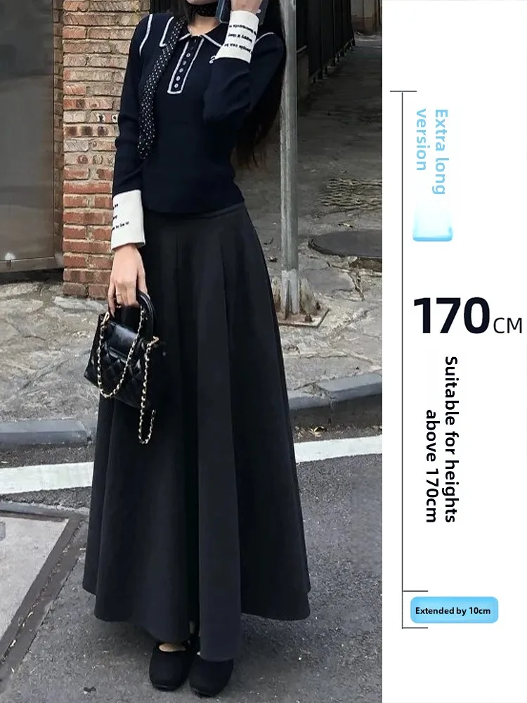 

Удлиненная шерстяная юбка для женщин с высокой талией, А-силуэт, повседневный французский стиль, большие размеры, весна-осень