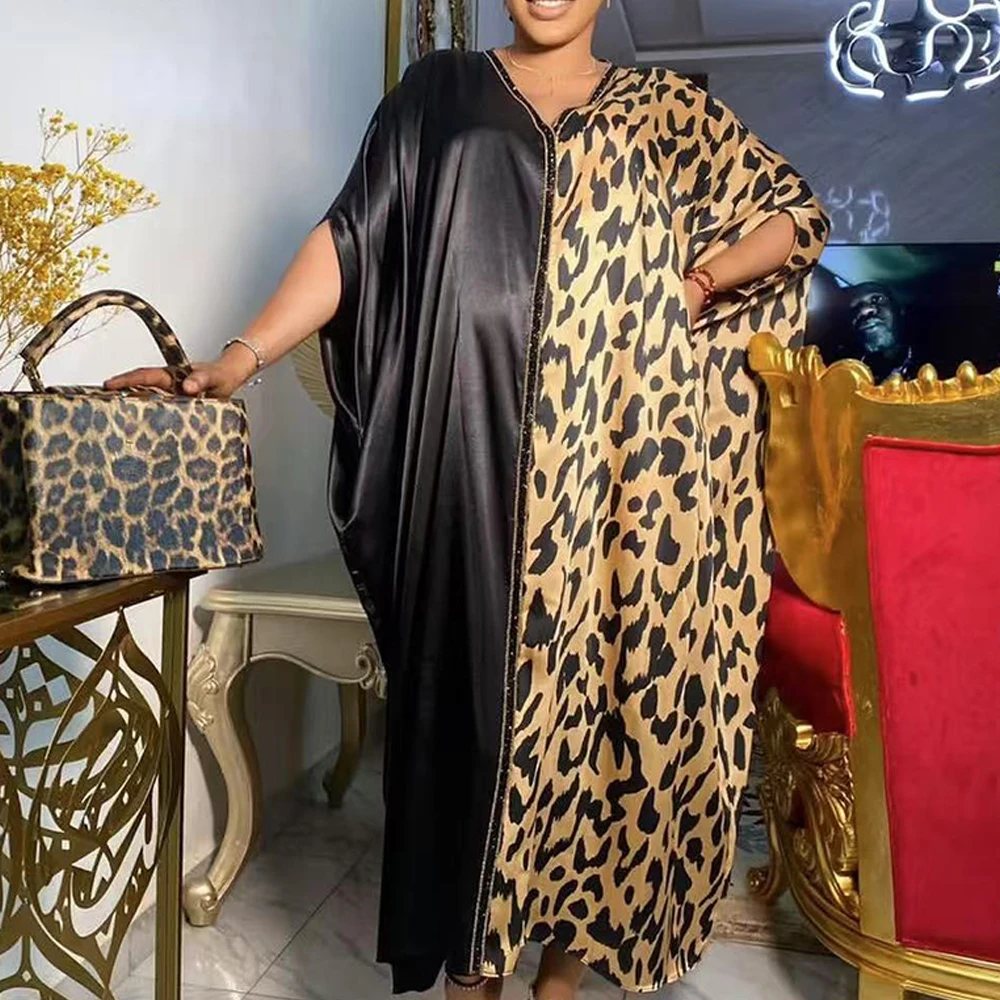 

First Quality Hot Stamping Printing African Traditional Dashiki Robe Wedding Party Women Dress Leopard Print Boubou Clothing