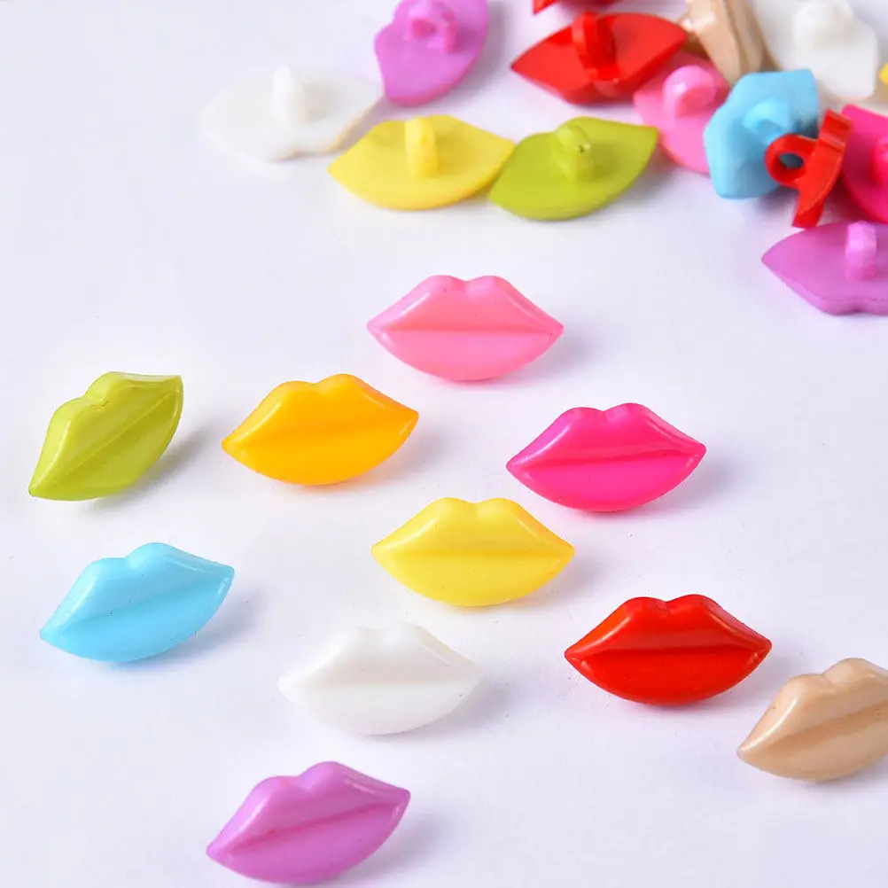 120Pcs Unique Lips Colored Buttons DIY Sewing Scrapbooking Crafts Creative Clothing Accessories Bread Buckles for Handmade