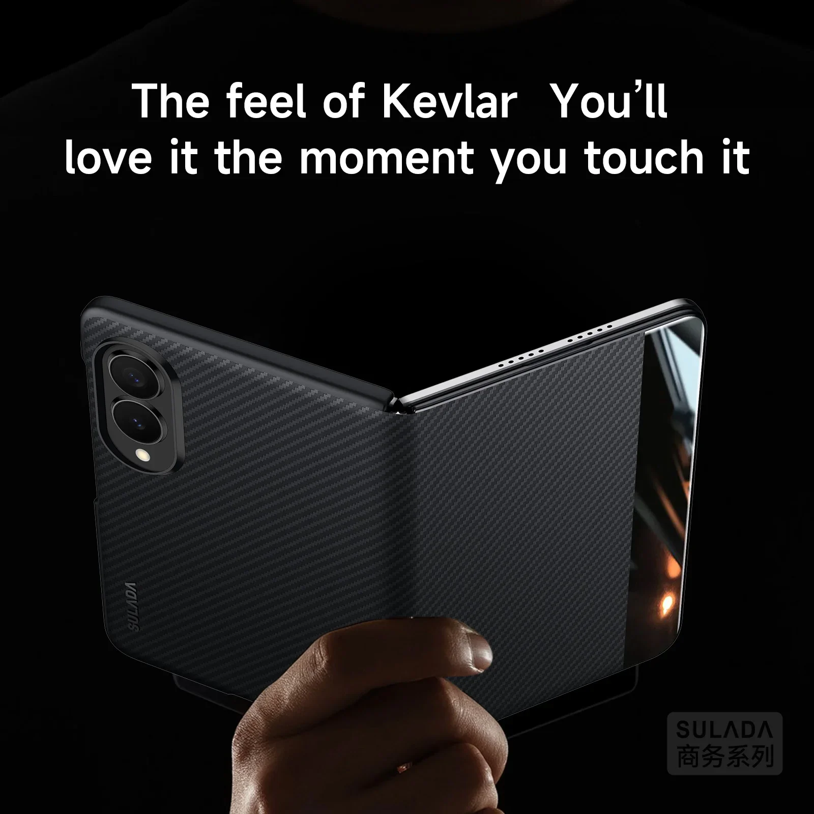Inteligentne etui z klapką do Samsunga Z Fold 8, Fold 7, 6, 5, W26, z teksturą Kevlaru Sulada, z przegródką na karty i wbudowanym magnetycznym uchwytem na telefon. — zdjęcie produktu 3