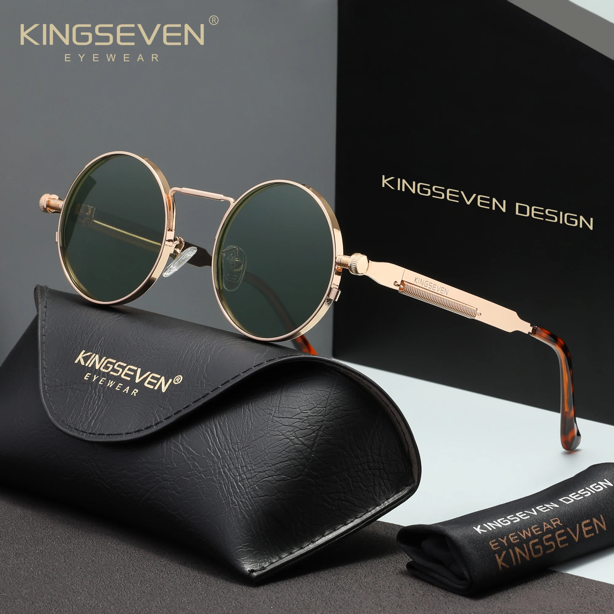 Kingseven óculos de sol steampunk polarizado uv400 óculos de condução feminino redondo retro causal moda ao ar livre óculos de proteção
