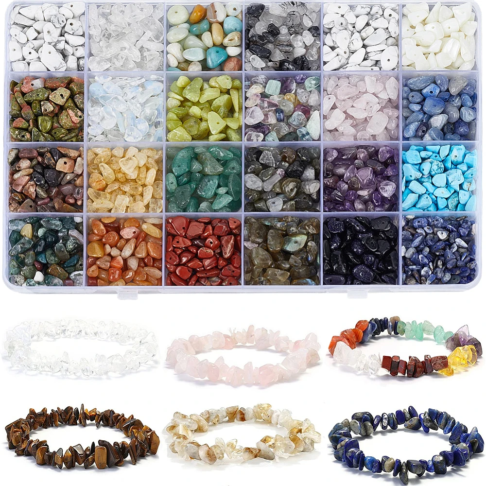 1 Box 8.4 Strands Chip Beads with Holes Irregular Stone Power Mixed Color Spacer Loose Bead Bulk for Jewelry Making Necklace DIY