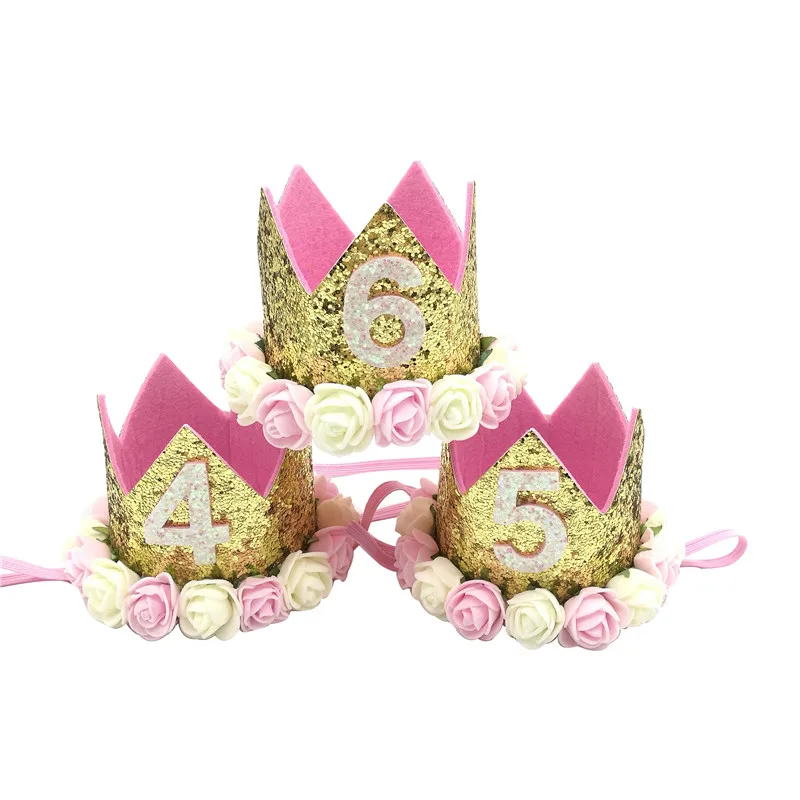 Girl 1 2 3 4 5 6 7 8 9 10 Years Crown Hat 1st 2nd birthday Photo Props Birthday party decoration Pink White Flowers Crown hat