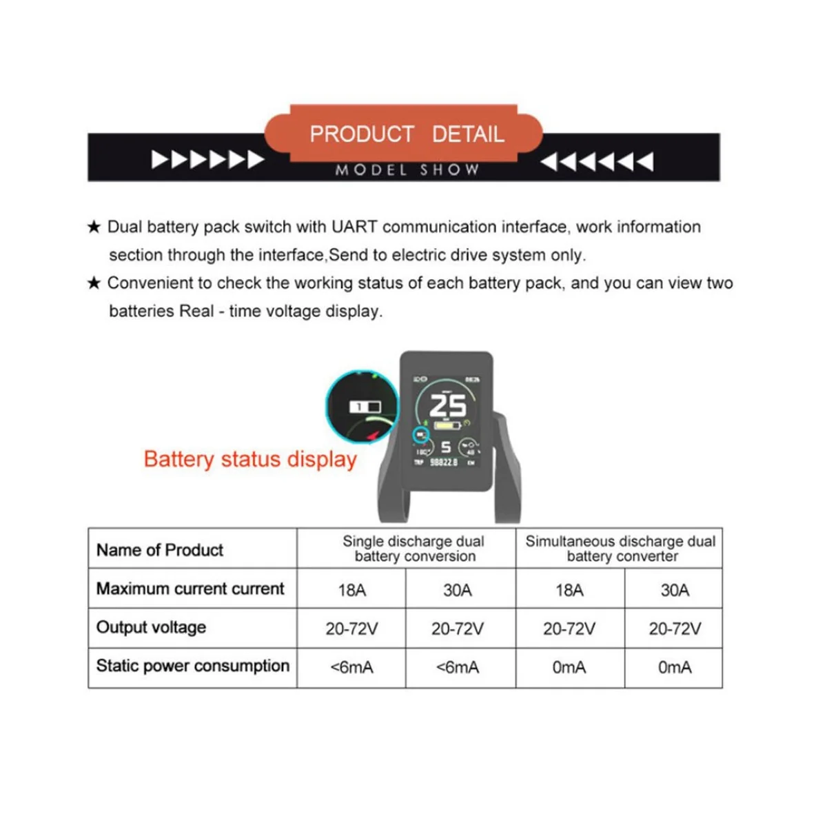 Double Battery Pack Discharge Converter for Ebike 30A Dual Battery Pack Switch Balance Discharger 20V-72V