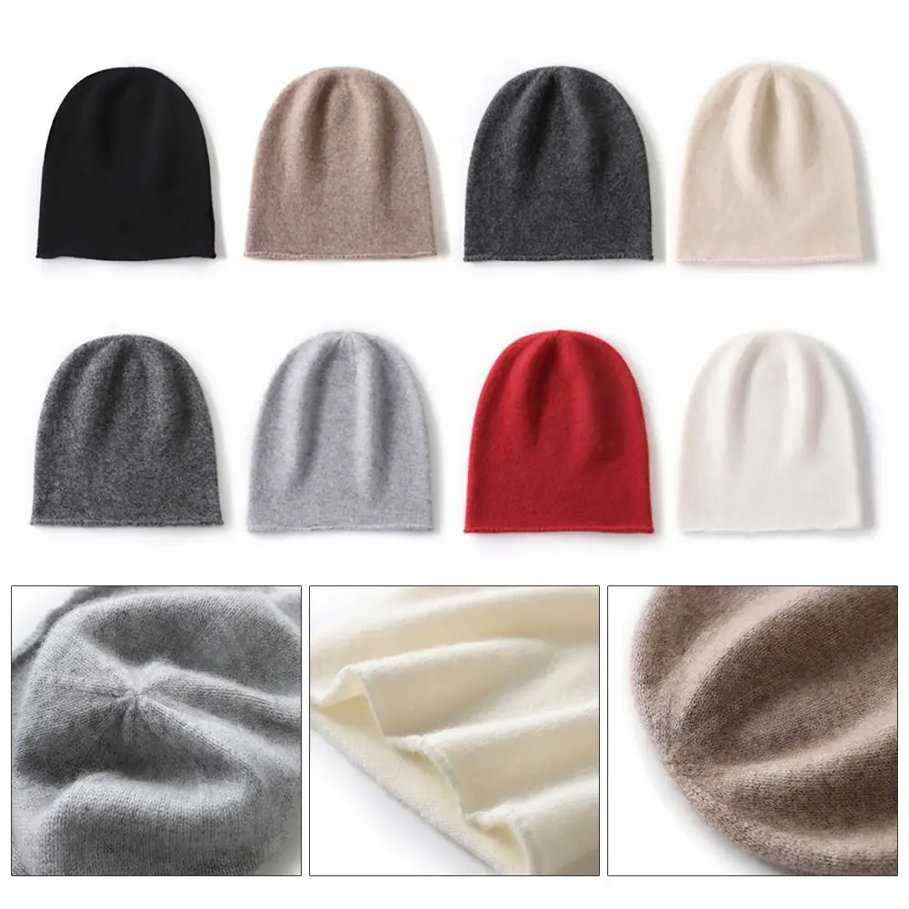 Fashion Cashmere Cashmere Knitted Hat Rolled Edge Solid Color Beanie Hat Unisex Winter Warm Cap