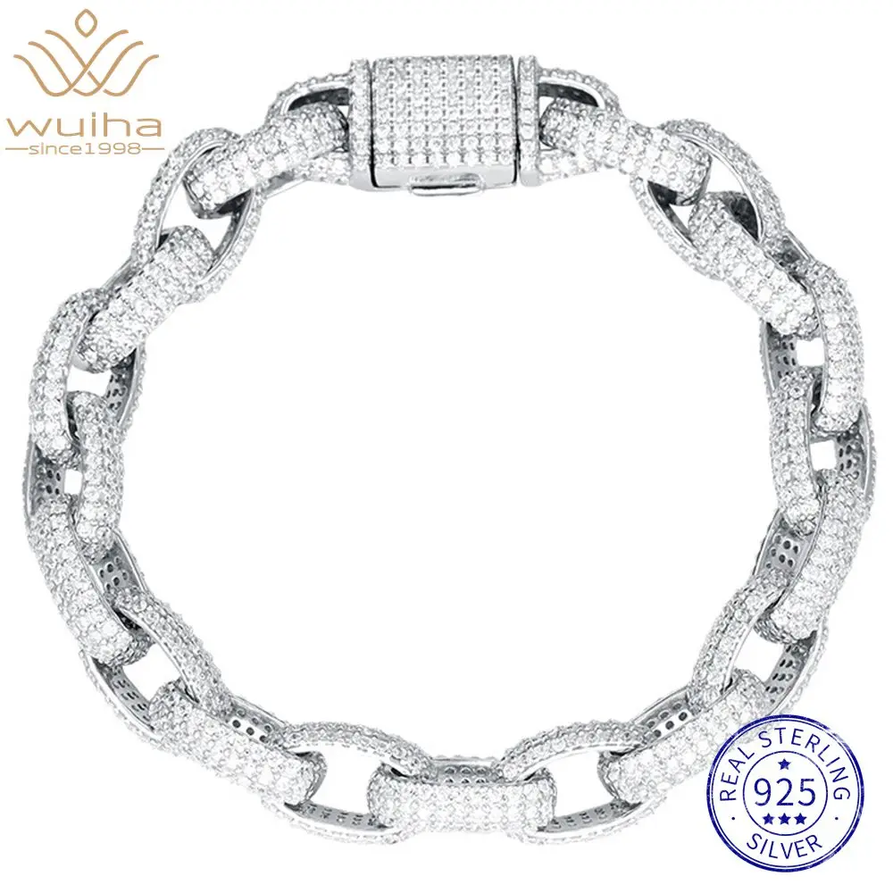 WUIHA Hip Hop 100% 925 Sterling Silver Lab Sapphire High Carbon Diamonds Cuban Bangle Bracelet Tennis Fine Jewelry Wholesale