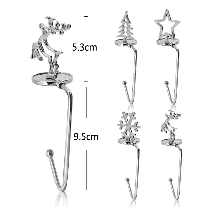 5Pcs Christmas Fireplace Hook Adjustable Garland Sock Hanger Festival Nonslip Decoration Hooking Stocking Red Bronze