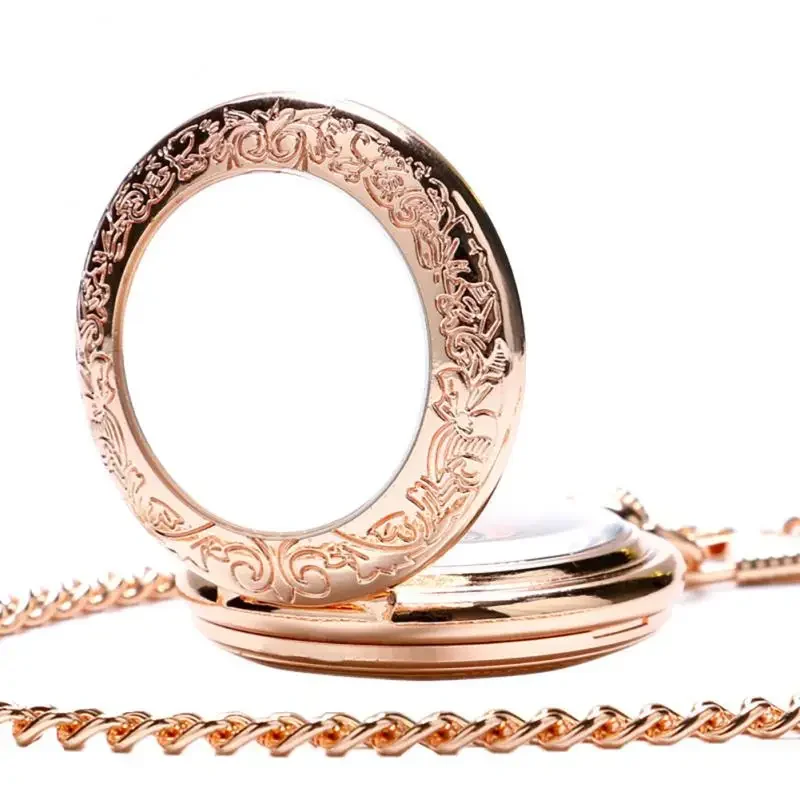 Bronze Mechanical Hand Wind Pocket Watch for Men Women Transparent Half Hunter Case Roman Numerals Pendant Chain Clock Gifts