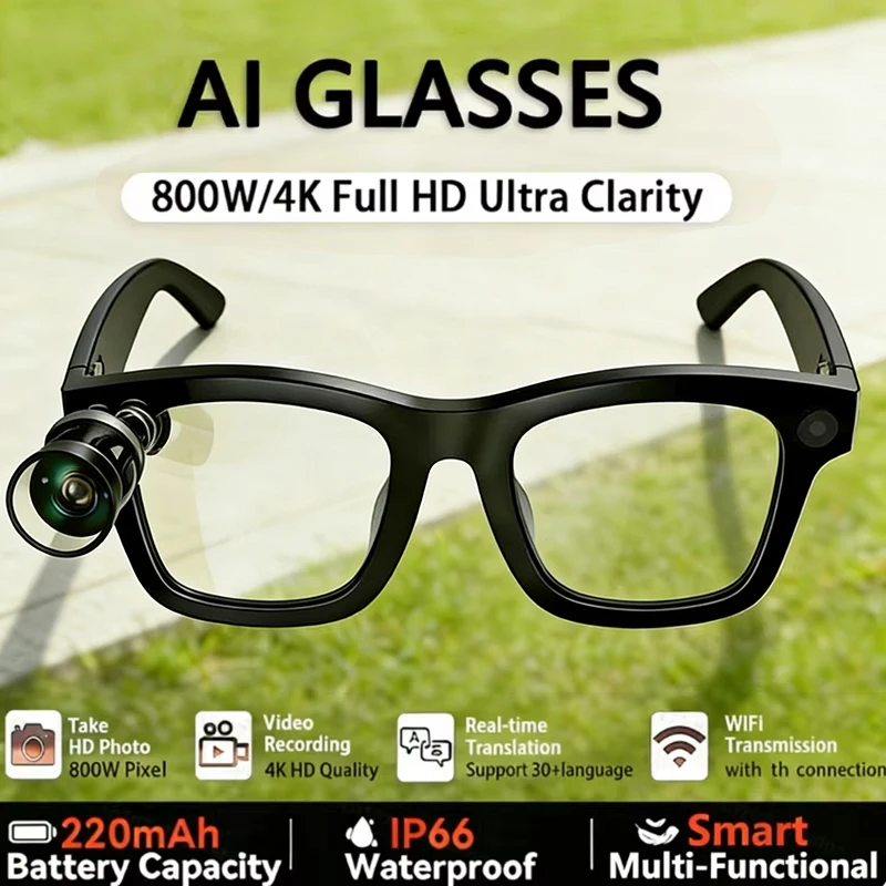 

4k HD Bluetooth AI Smart Glasses 800W pixel Shooting Photo Video Voice Call Translation Waterproof Camera Smart Glasses
