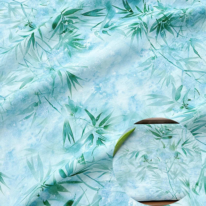 Bamboo Leaf Figure Cotton Fabric New Chinese Digital Printing Fabric Cheongsam Dress Tops Hanfu Fabrics