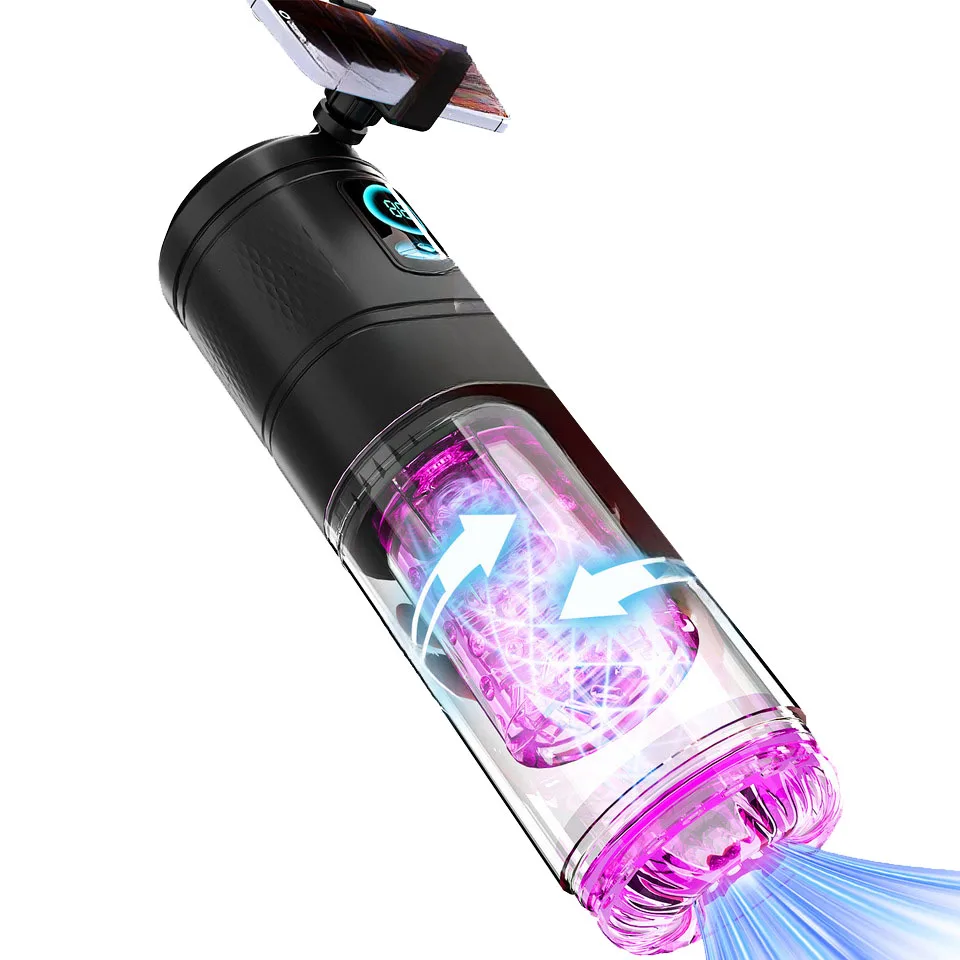 Automatic Masturbator Cup With Phone Holder Penis Pump & 9thrusting Rotating Modes Male Sex Machine Adult Sex Toys For Men