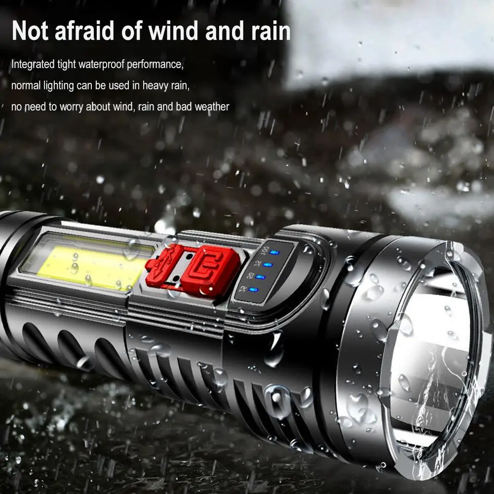 Portable LED Tactical Flashlight With Side COB USB Rechargeable Lantern Built-in Battery Torch Waterproof Camping Hand Light