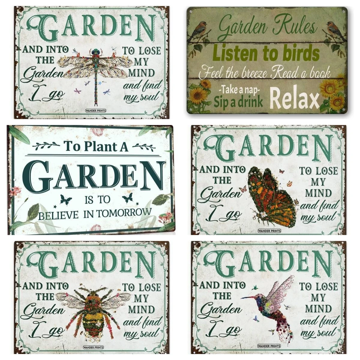 Dragonfly, Butterfly, and Bee Garden Signs - Rustic Home Decor, Unique Gifts for Women, Men,Garden Lovers on Christmas, Birthday