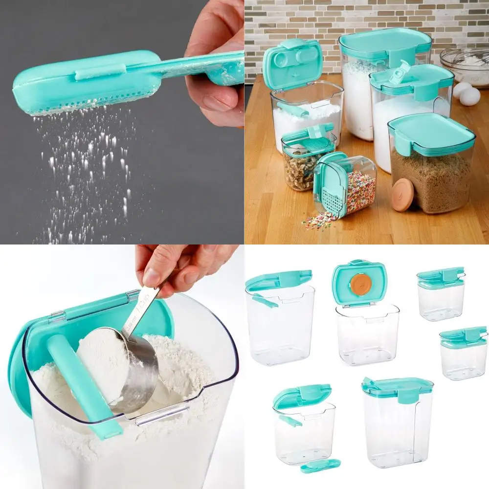 

Airtight ProKeeper Kitchen Canister Set - 6-Piece Turquoise for Flour, Sugar, and More, Preserves Freshness with Accessories