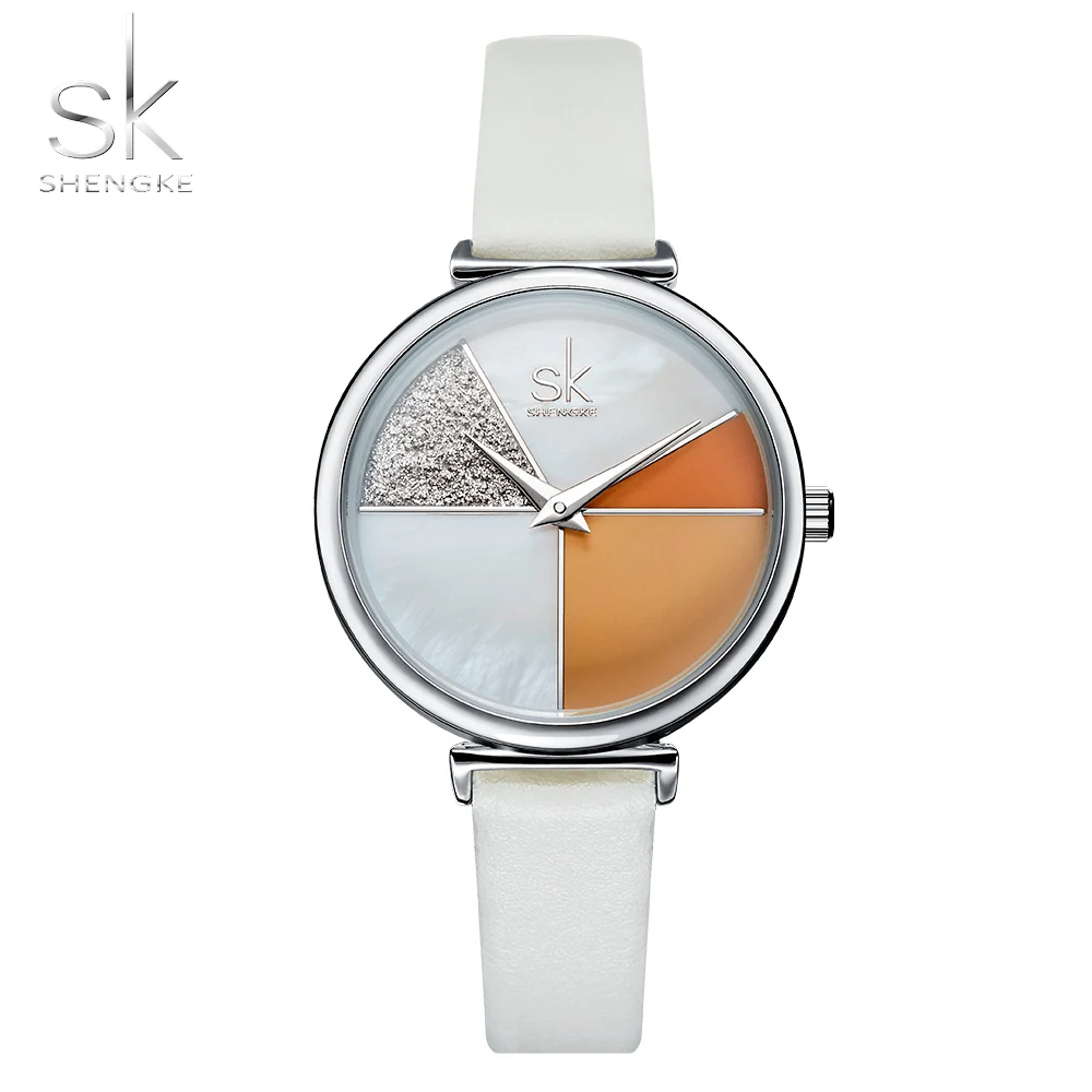 

Shengke Women's Watch Shell Dial leather Ladies Watch Japanese Quartz Movement Ultra Slim Buckle Strap Reloj Mujer Montre Femme