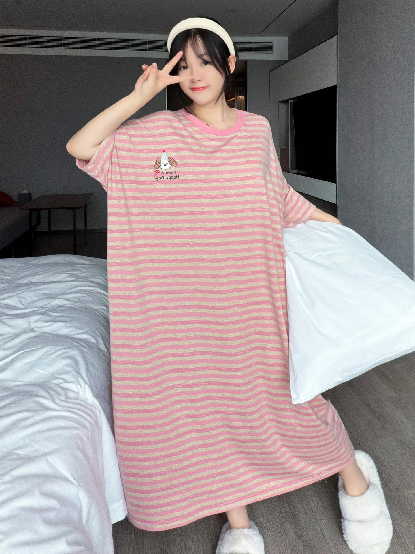 夏カジュアル綿パジャマ女性のロングスリープドレス半袖ホーム服プラスサイズ-200-ポンド妊婦ナイトガウン