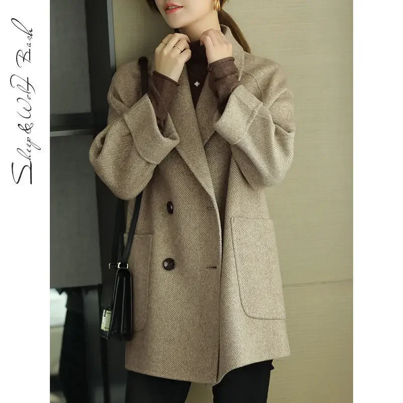 

Insozkdg High Quality Women's Coat Herringbone High-end Woolen Outwear Spring Autumn Winter New Korean Loose Slimming Suit Tops