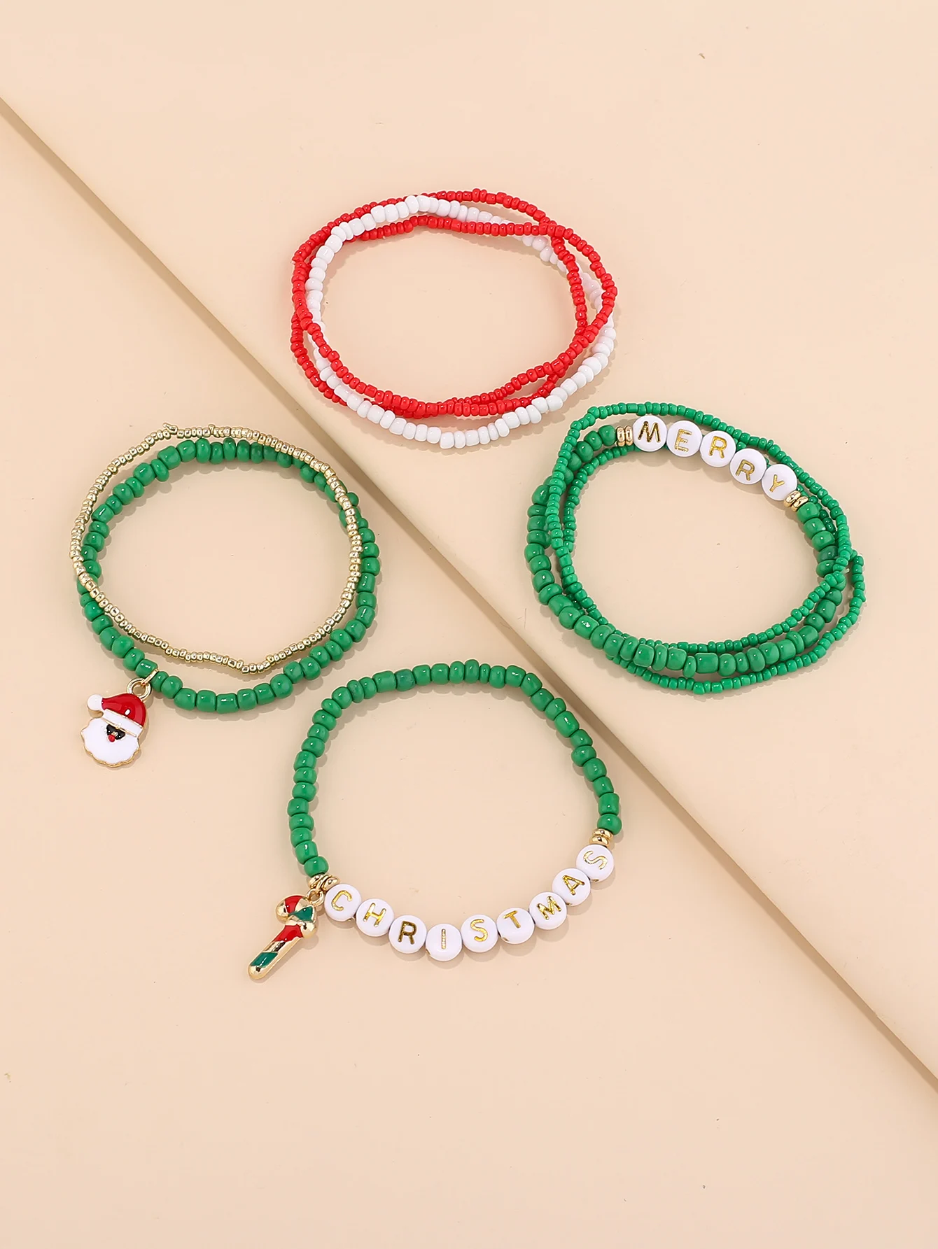 9 Christmas Element Alloy Hanging Glass Rice Bead Bracelet