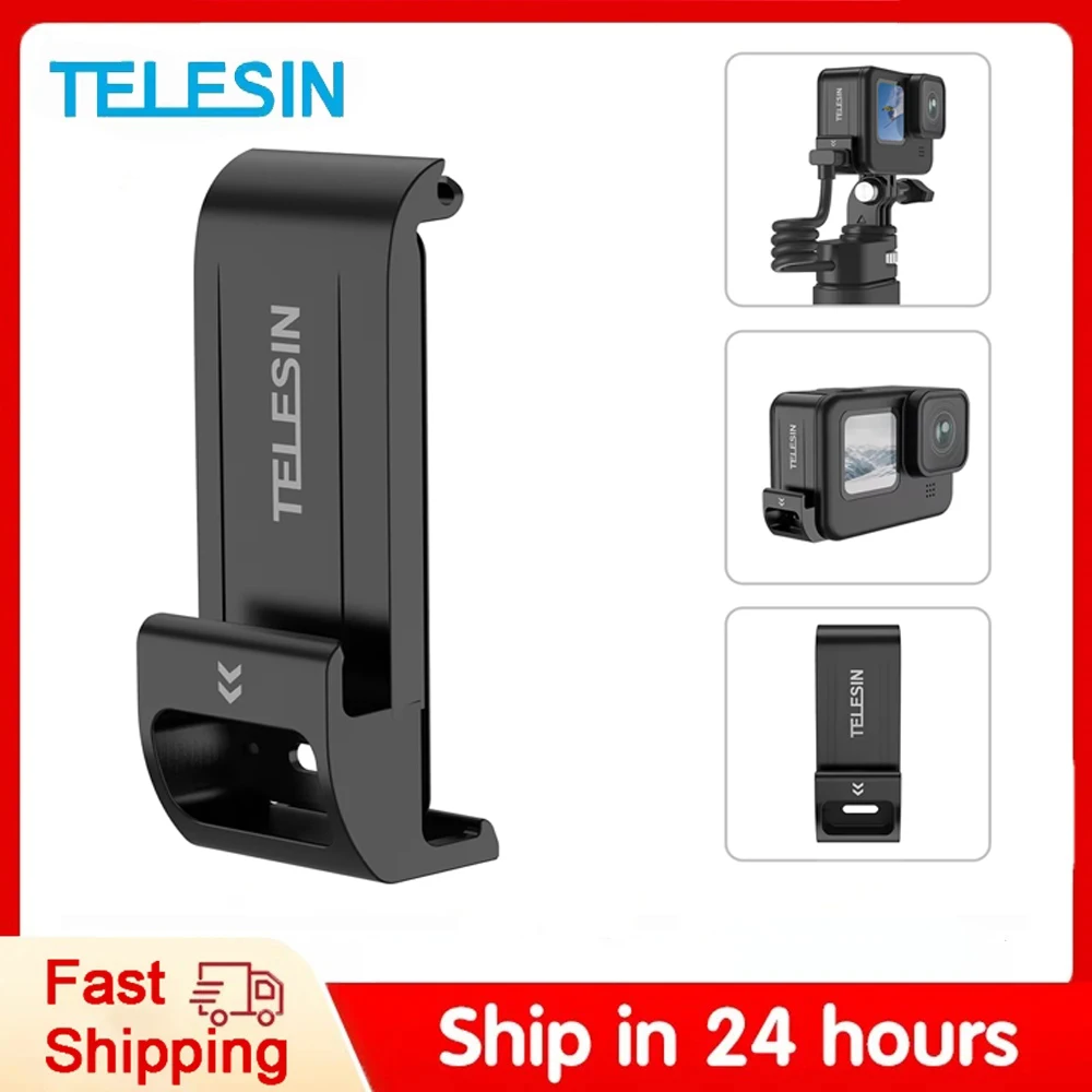 TELESIN Wodoodporna boczna osłona do GoPro Hero 12 11 10 9 Łatwa w demontażu osłona portu ładowania Type-C do Go Pro 9 10 11 12 Bateria