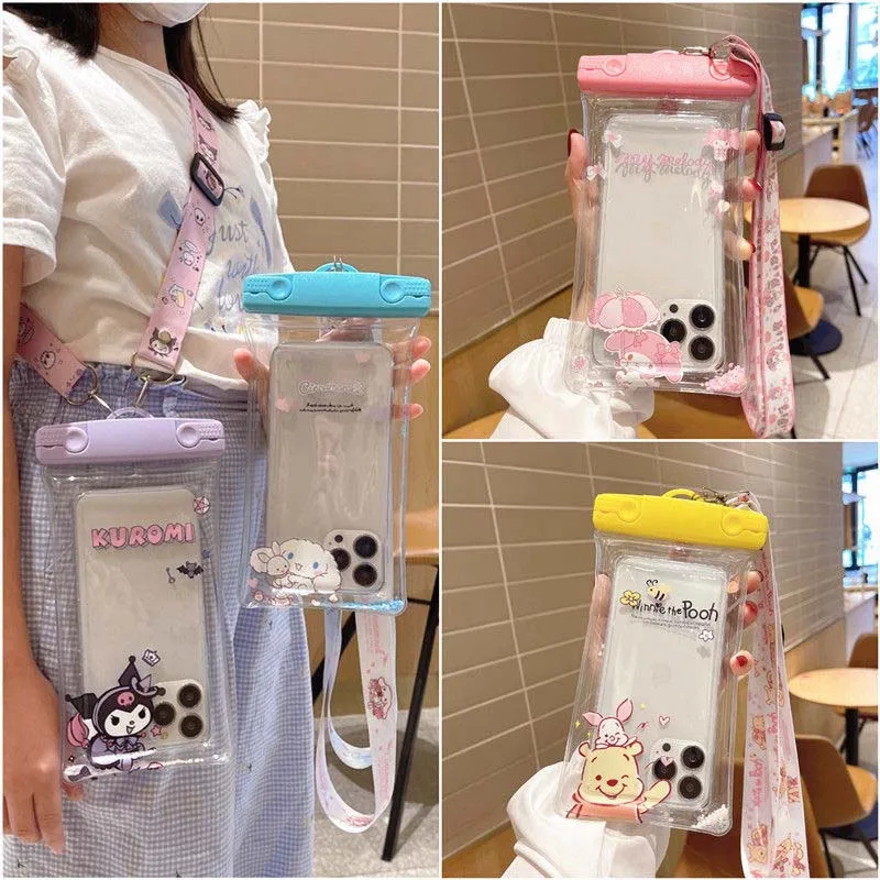 

Sanrio Cell Phone Waterproof Bag Hello Kitty My Melody Kuromi Cartoon Cute Portable Bag Swimming Bags Rainproof Phone Case Gift