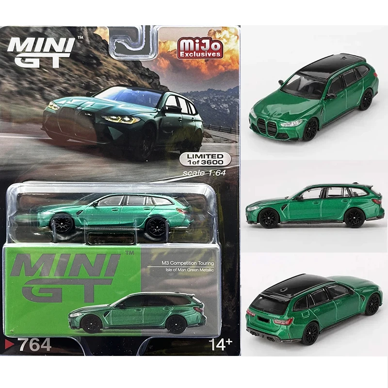 Auf Lager 1:64 MINIGT 764 M3 Competition Touring Lsle of Man Grün Metallic Diecast Diorama Modell Sammlung Miniatur Spielzeug