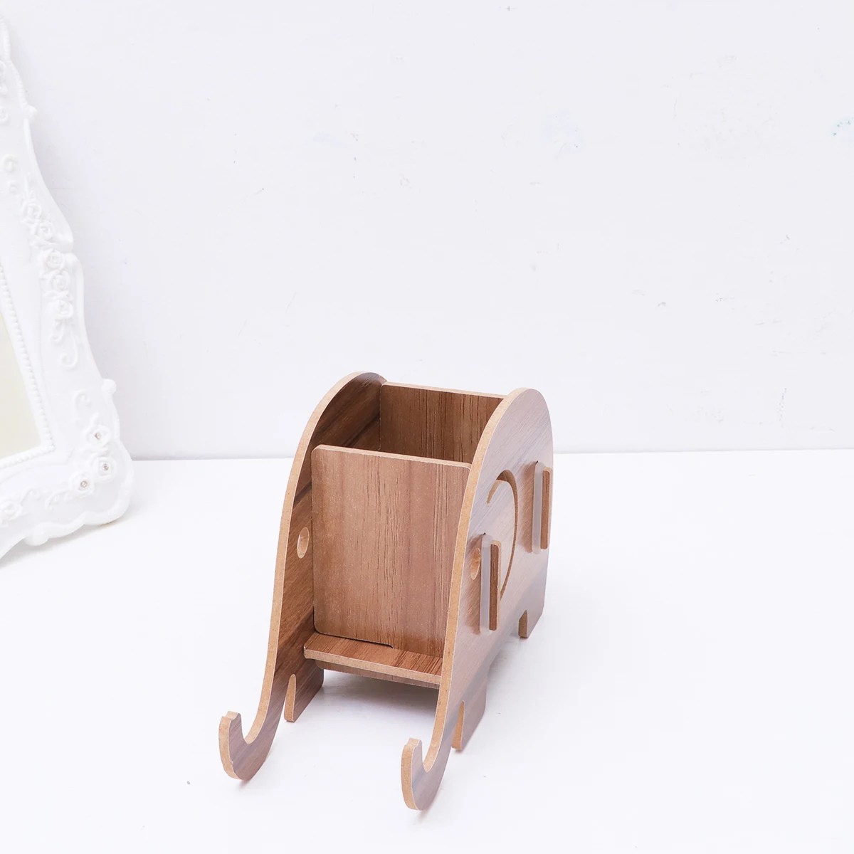 1 قطعة متعددة الوظائف الفيل القلم المنظم حامل هاتف الكرتون الخشب سطح المكتب تخزين حامل هاتف القلم الكرتون