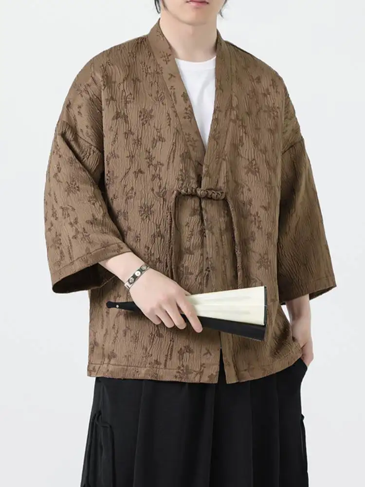 

Men's Summer Thin Cardigan Seven-Sleeve Tofu Shirt New Chinese Style Clothing Embroidered Shirt Loose Fit Breathable Shirt