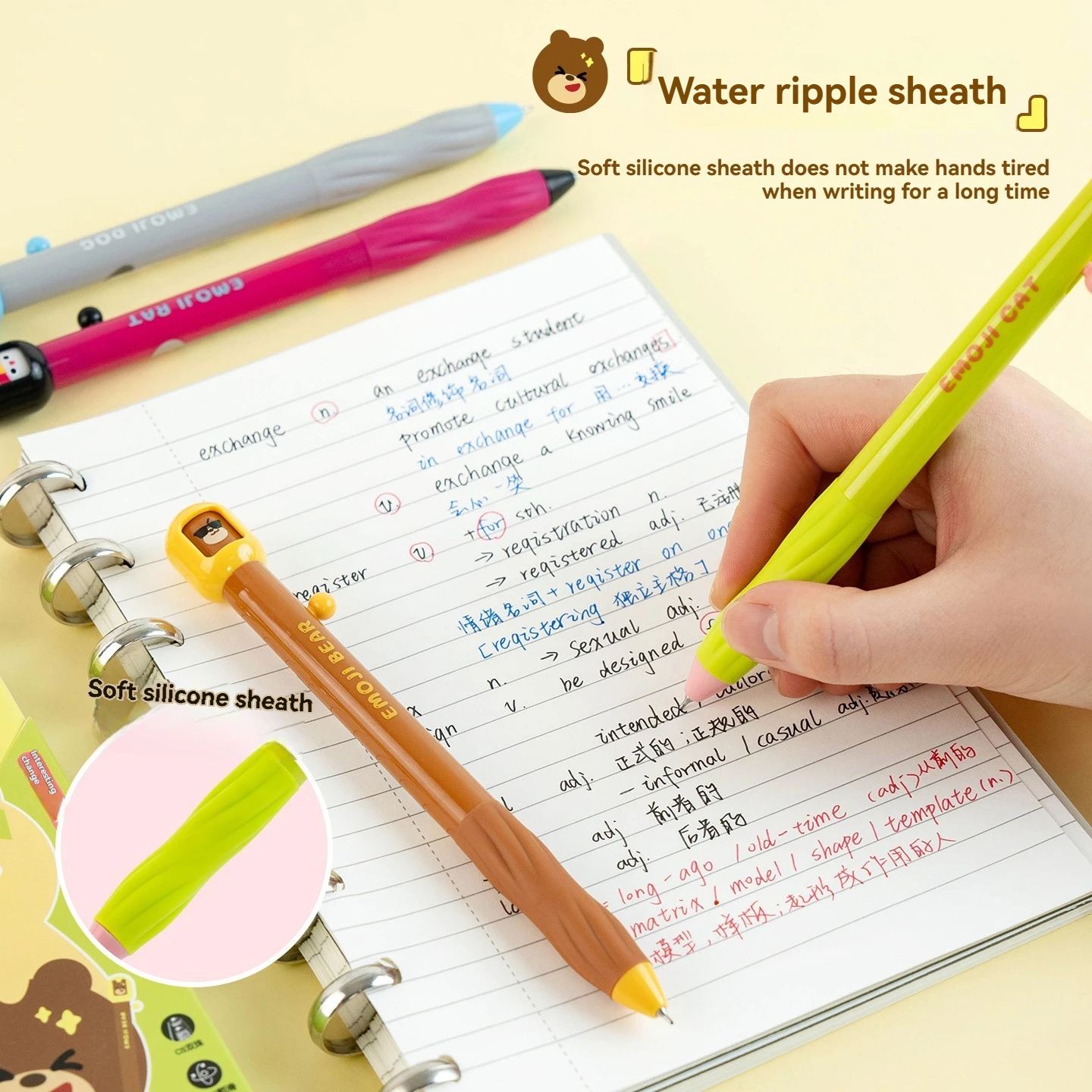 4PC Gel Pen e Changing Pen Cute Pet Animal Expressions Side Press Core Neutral Pen CS Double Bead Speed Dry Brushing Test Pen