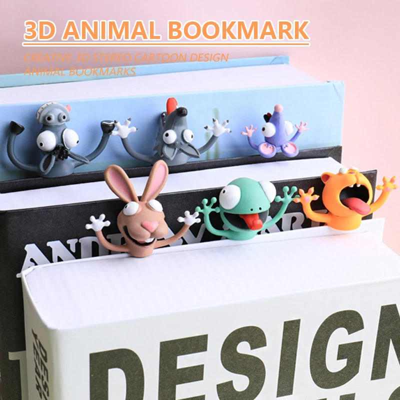 Creative 3D Animal Cartoon Stationery Bookmarks Cute Funny Stereo Cat Rabbit Creation Bookmark for School Student Reading Supply