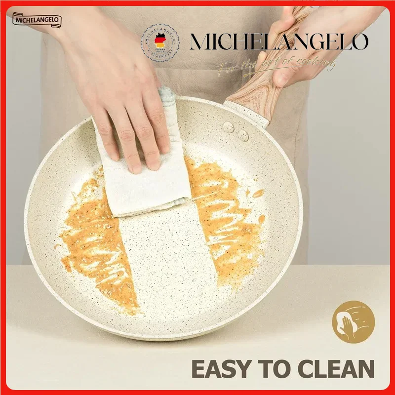 

MICHELANGELO Nonstick Pan Granite Egg Pan with Anti-Scald Handle 8/10inch Frying Pan with Lid Omelet Pans Non-Toxic Coating