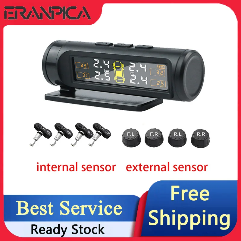 Eranpica Alarms intelligent System Battery TPMS Sensor Tire Pressure Control Monitor System For Cars 4 Internal/External Sensor