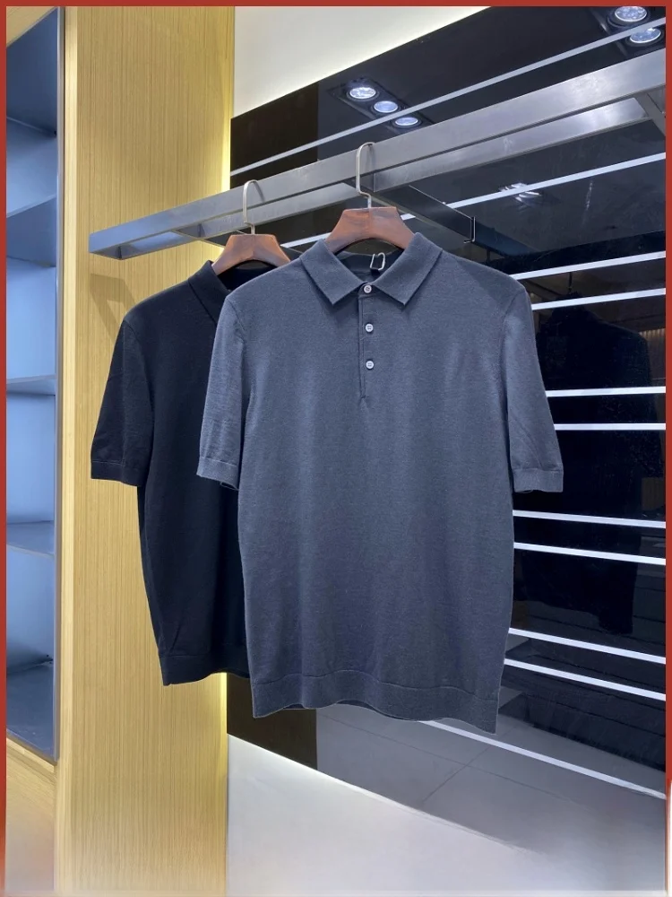 

00% Merino Wool Knitted irt for Men Casual ort Sve Stand Fit Breathable Comfortable Knitwear