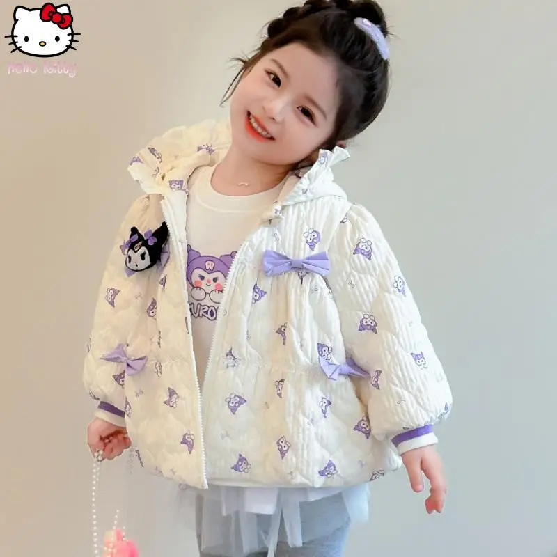 

Теплая куртка Sanrio с капюшоном для девочек Kuromi My Melody, новая утолщенная хлопковая одежда Kawaii для девочек, модные топы на Хэллоуин с героями мультфильмов аниме