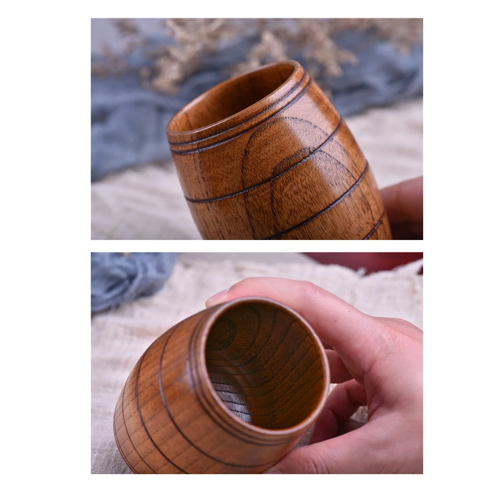 210ml Wooden Drinking Cup Sour Jujube Wood Barrel Shaped Beer Tea Cup for Home Kitchen Drinkware