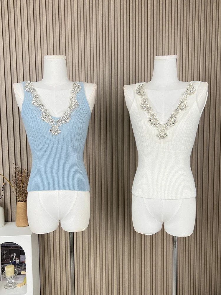 Summer Women Coquette Knit Tank Top Sleeveless Luxury Vest V neck Crop Top Coquette 2000s Aesthetic Vintage Old Money Gyaru New