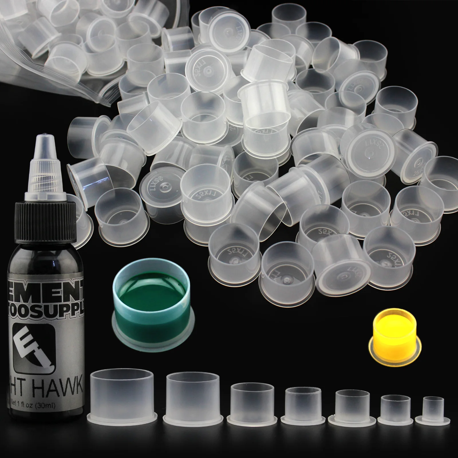 Tattoo Ink Caps with Base Full Size 100pcs Clean Plastic Disposable Tattoo Ink Cup for Tattoo Accessories,Tattoo Ink