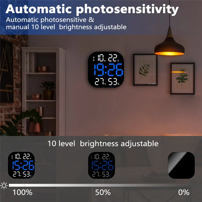 High Quality-13Inch Wall Clock Brightness Adjustable Remote Control LED Digital Clock Electronic Dual Alarm Clock Living Room De