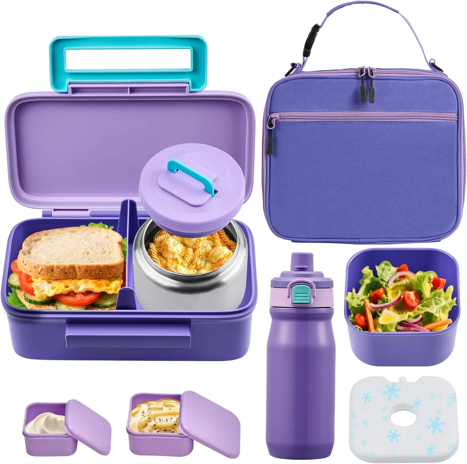 

Complete Kids Lunch Set: Bento Box, Thermo Jar, Water Bottle & Insulated Bag for School