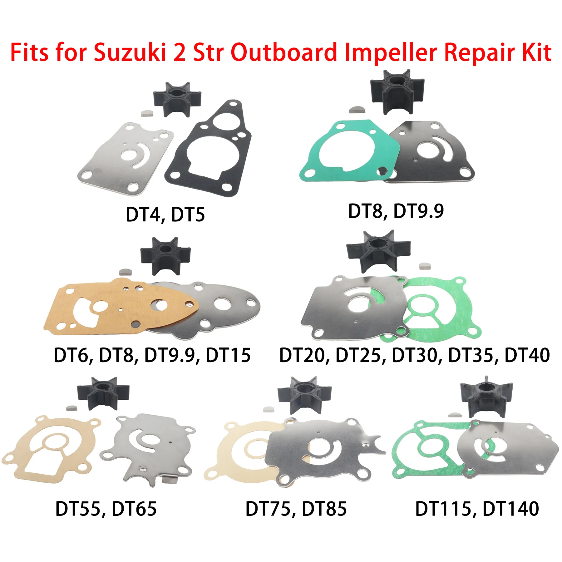 Outboard Impeller Repair Kit Fits for Suzuki 2 Stroke DT 4 5 6 8 9.9 15 25 30 35 40 55 65 75 85 115 140 HP Engines 17400-94600