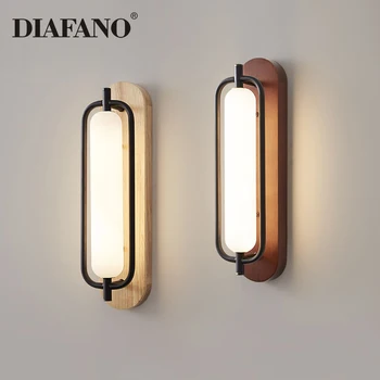 Wabi Sabi Wooden Wall Light With Pull Chain, Glass & Wood LED Wall Lamp for Bedroom Bedside Living Room Study Hotel Home Decor