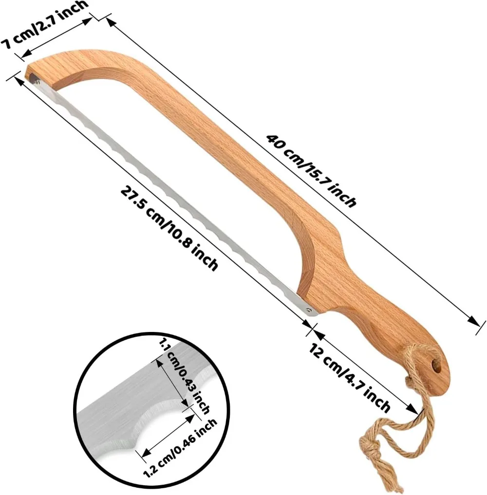 16" Wooden Sourdough Bread Knife with Bow Design, Premium Stainless Steel Serrated Saw Bread Cutter for Bagels, Baguettes and More - view 2