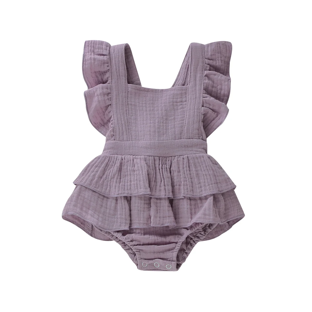 

Baby Girls Sleeveless Ruffle Romper Backless Solid Color Jumpsuit Cute Summer Clothes